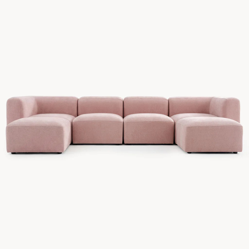 Philo Blush Pink Low Profile Modular Sofa (4-Seater+2 Ottomans) | Pop Maison