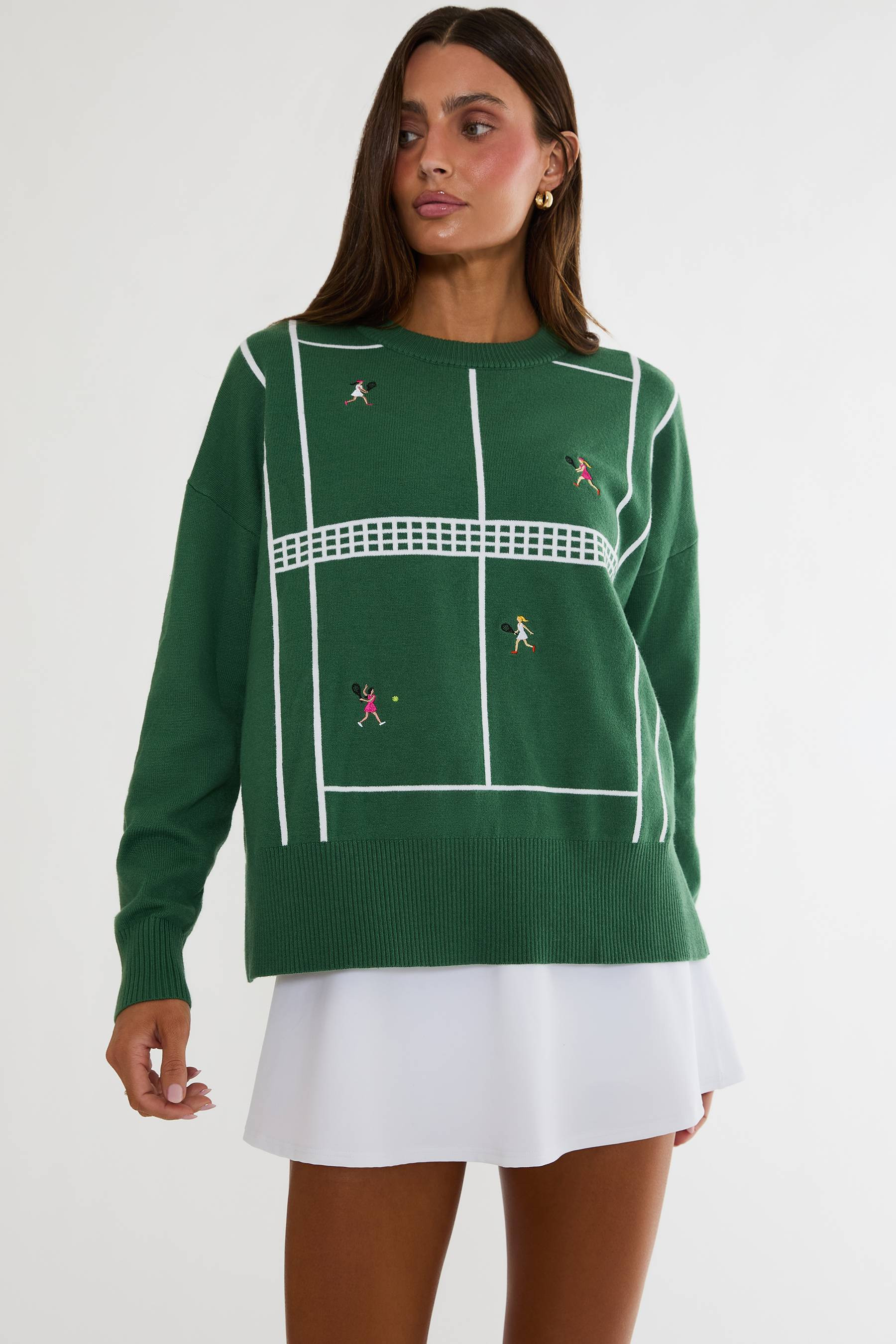 Callie Sweater Rally Green Tennis | Embroidered Tennis Sweater | Beach Riot | Beach Riot