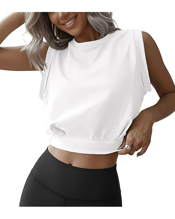 JINKESI Women Workout Crop Tank Tops Sleeveless Athletic Yoga Tops Running Gym Crop Workout Tank ... | Amazon (US)