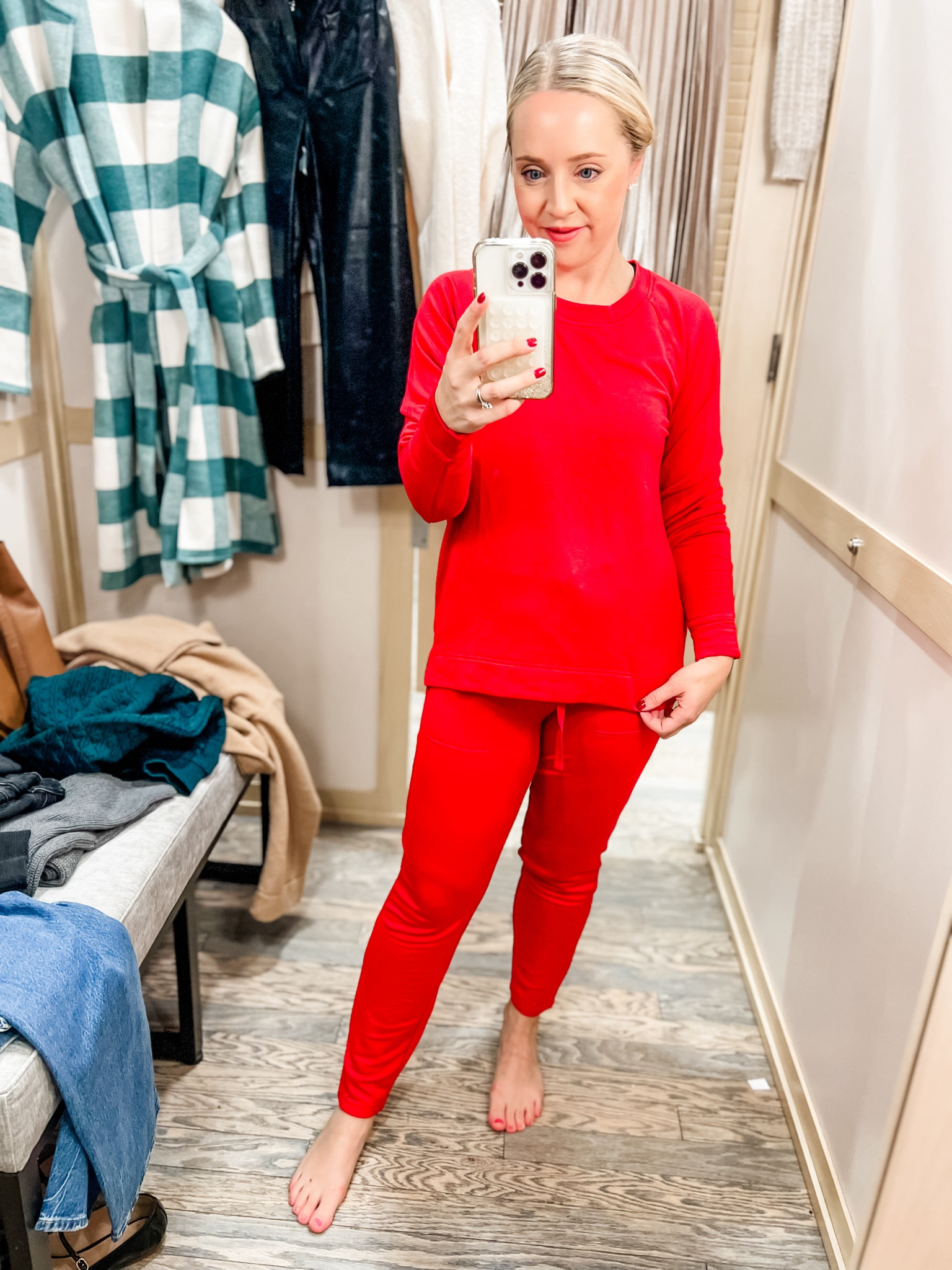 The coziest holiday sweatshirt and sweatpants! 40% off at loft. Wearing small petite, fit tts.
Matching set, holiday pajamas, petite outfit, holiday outfit. 

#LTKHoliday #LTKSaleAlert #LTKCyberWeek
