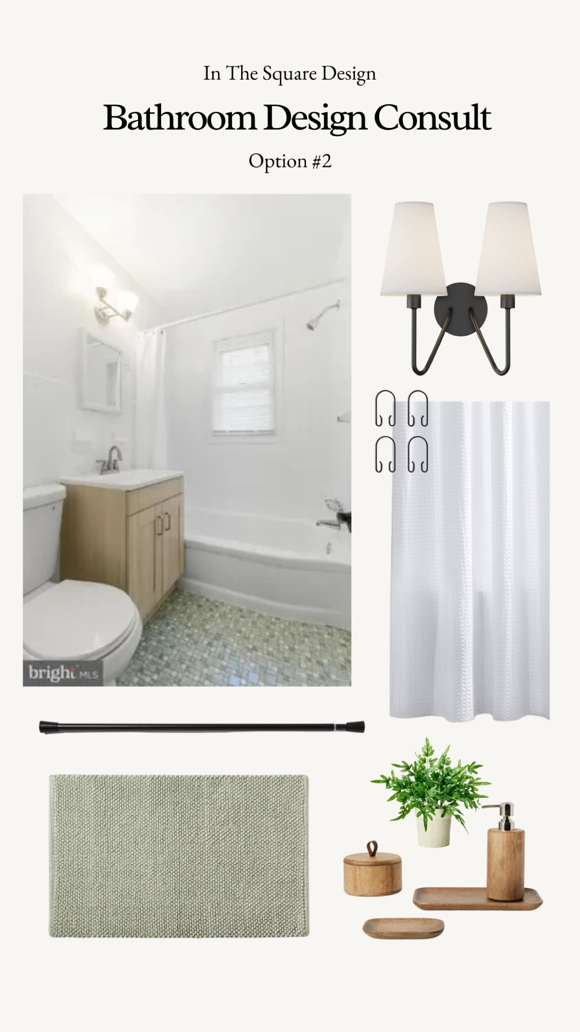 Bathroom Design Concept

Modern bath keeping existing tile!

White bathroom design, sage green design, green tile, black double sconce, black lighting, black bathroom light, black bathroom lighting, black shower curtain, black shower curtain hooks, white shower curtain, waffle shower curtain 

#LTKFind #LTKhome #LTKunder100