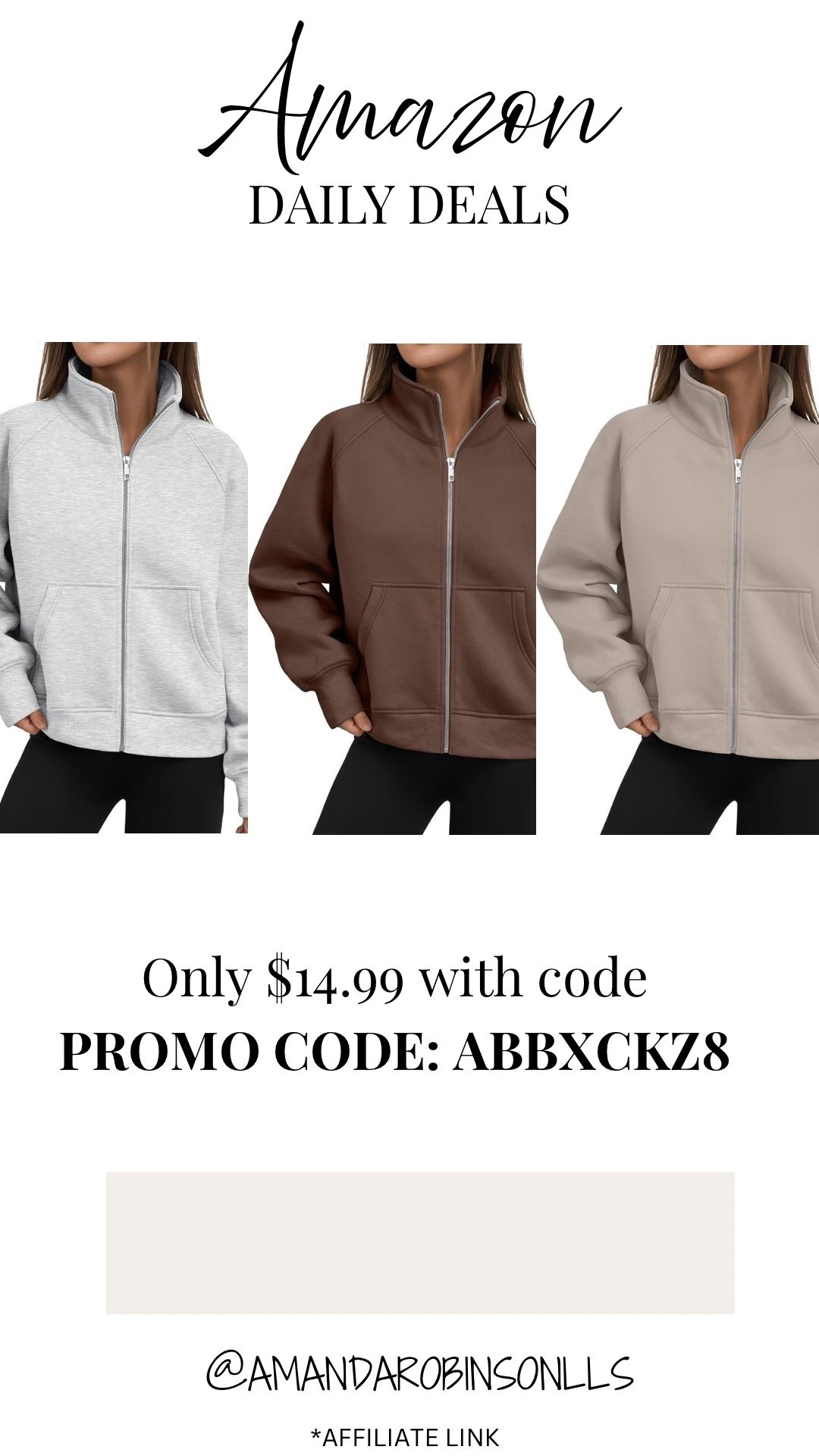 Amazon daily deals
Zip up mock neck jacket

#LTKSaleAlert