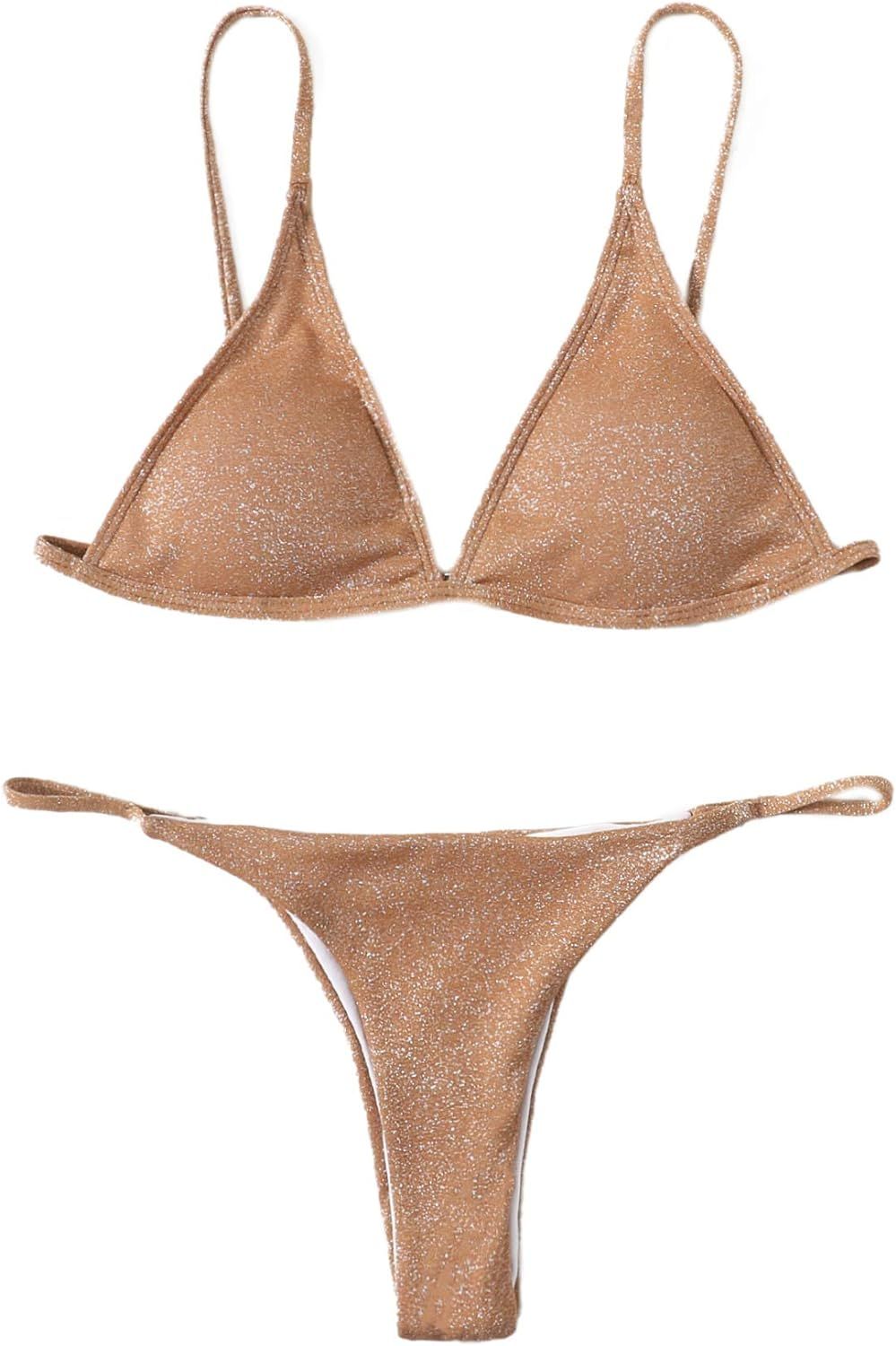 Verdusa Women's Triangle Bikini Set Two Piece Brazilian Swimsuit Thong Bathing Suit | Amazon (US)