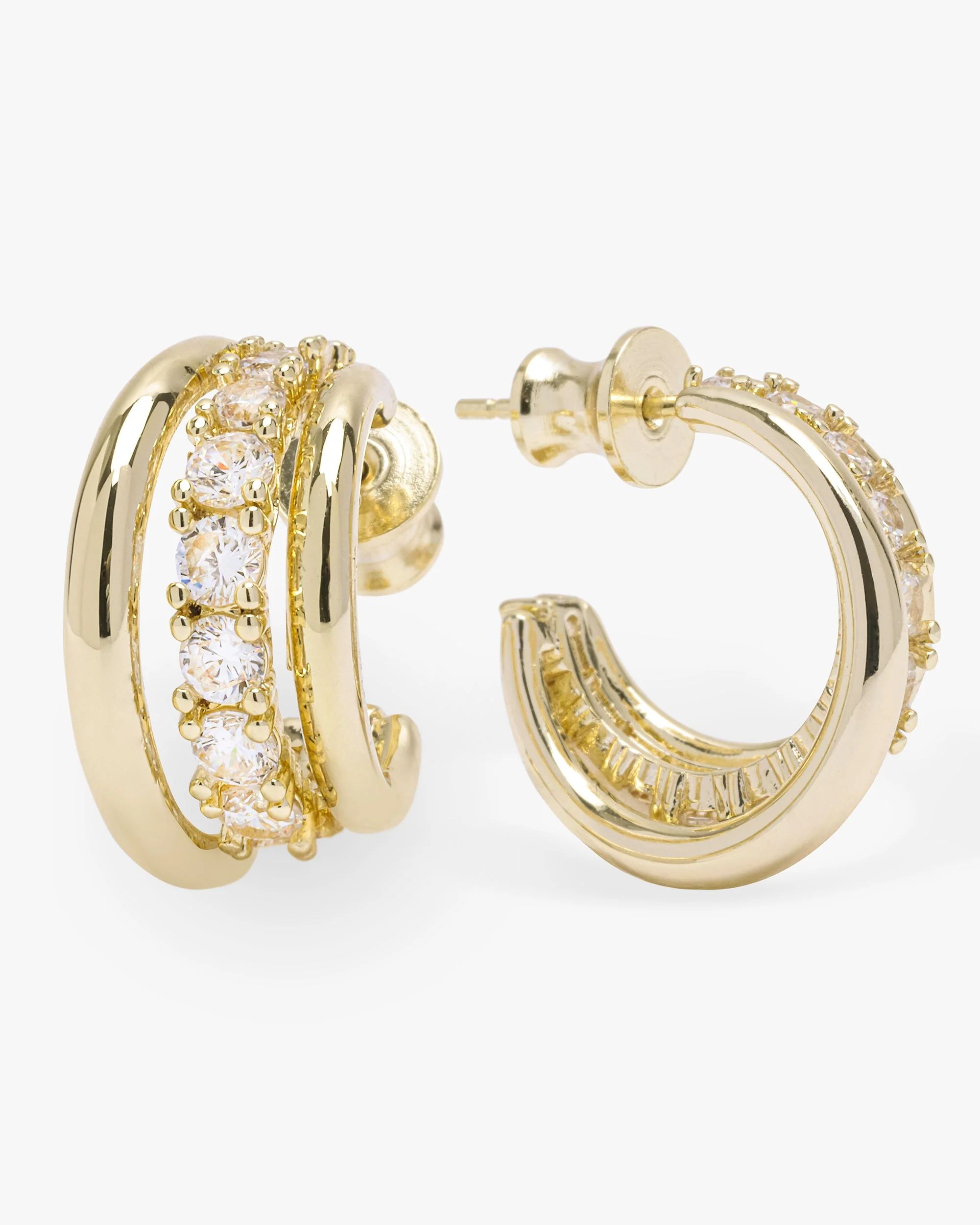 "Oh She Fancy" Smooth & Diamond Hoops - Gold|White Diamondettes | Melinda Maria