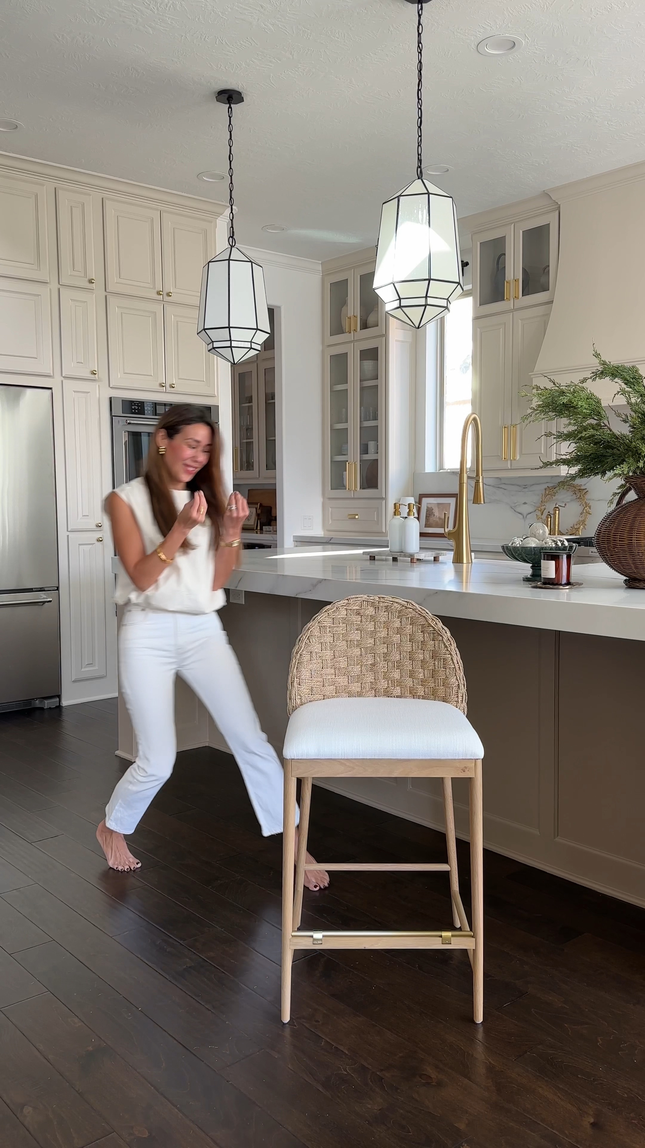 Type “send links” for details! I’m beyond thrilled to share these STUNNING counter stools from @mcgeeandco! The Molly Stool is the perfect addition to my Kitchen! They’re effortlessly sophisticated with its woven back and beautiful brass bar detail. Thank you, McGee & Co., for helping me complete my kitchen styling!

Sale Alert!! For a limited limited time my stools are 25% off 

👉 cabinet color: Natural Tan by Sherwin Williams 
👉 island color: Sanderling by Sherwin Williams 

#LTKStyleTip #LTKVideo #LTKHome