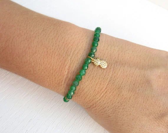 Green Jade Bracelet Pineapple Charm Bracelet Stretch Bead | Etsy | Etsy (US)