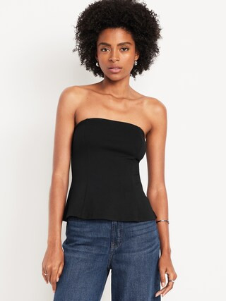 Ponte-Knit Cropped Peplum Tube Top | Old Navy (US)