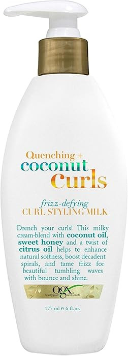 OGX Quenching + Coconut Curls - Leche de peinado anti-frizz, tratamiento capilar nutritivo sin en... | Amazon (US)