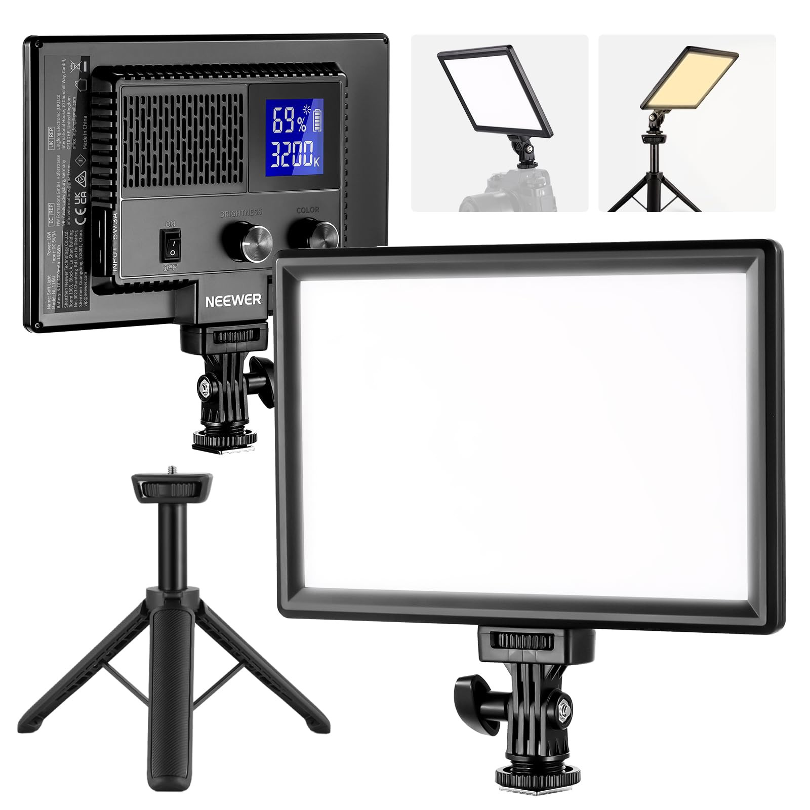NEEWER 9" LED Video Light Panel, Dimmable DSLR Camera Soft Light with Mini Tripod, 4000mAh Batter... | Amazon (US)