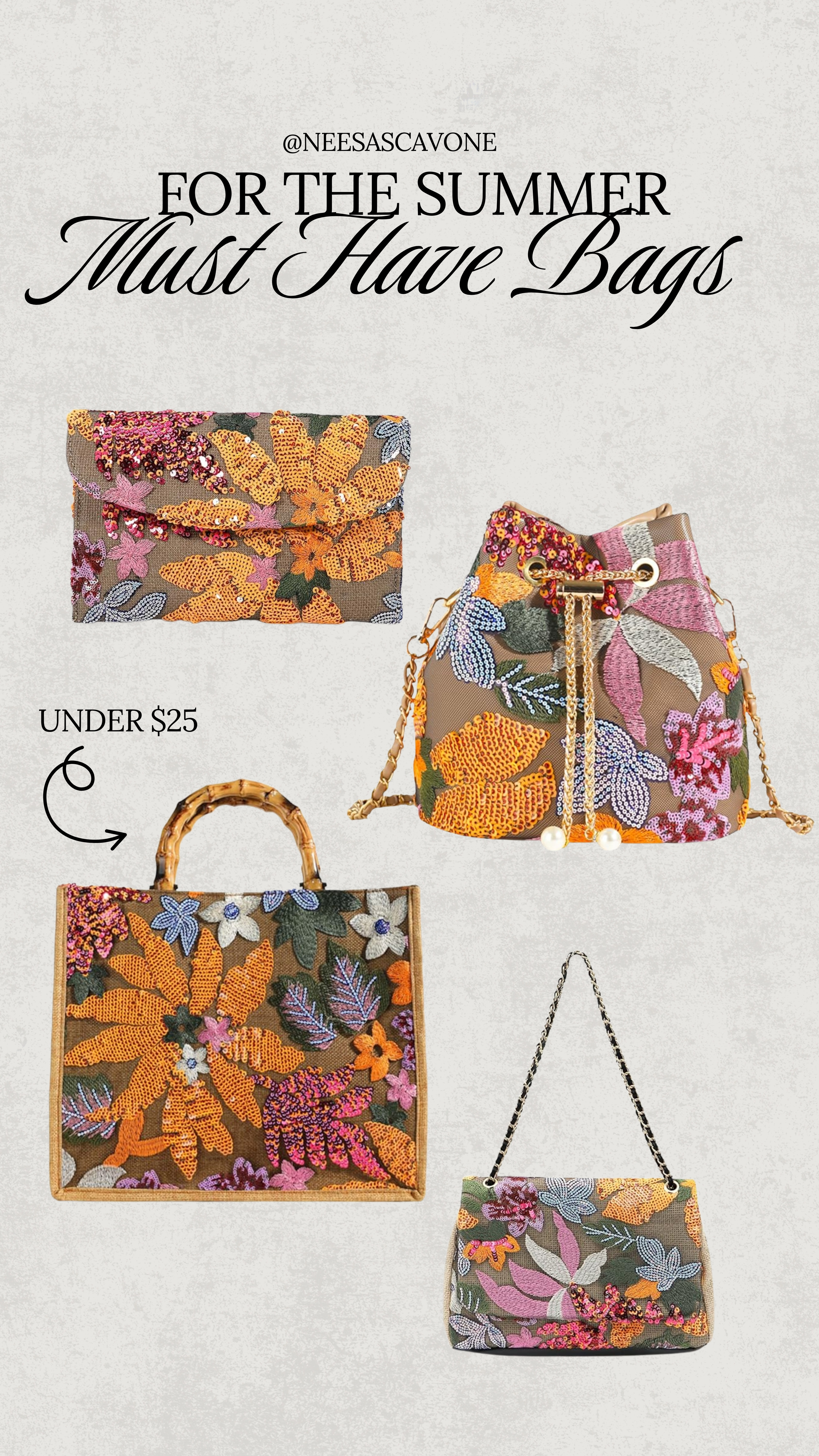 🌸 SUMMER BAG OBSESSION 🌸
These floral beaded bags are giving vacay energy all summer long — and yes, they’re all UNDER $25 😍 Whether you're headed to brunch, beach, or a night out, these are the perfect pop of color!

👜 Statement-worthy
💐 Fun, floral & flirty
💸 Budget-friendly faves

#LTKunder25 #LTKaccessories #LTKsummerstyle #StatementBags #SummerStyleFinds #BudgetFriendlyStyle #FloralBag #BeadedBags #AccessoryAddict #LTKfashion #SummerMustHaves #LTKtrends #AffordableStyle 

 #LTKFindsUnder50 #LTKStyleTip #LTKItBag