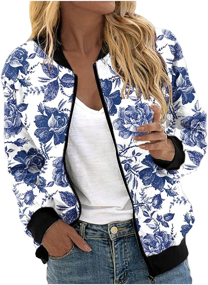 MRGIINRI Women's Bomber Jacket 2023 Dressy Casual Coat Fall Fashion Lightweight Zip Up Outerwear ... | Amazon (US)