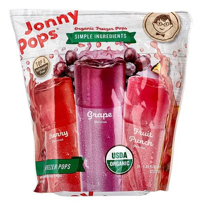 JonnyPops, Organic Freezer Pops, Cherry, Grape, Fruit Punch , 24 Count, 1.35 fl oz (40 ml) Each | iHerb