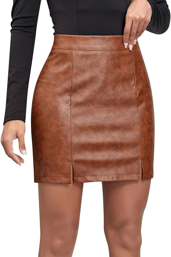 Skirts for Women Women Solid Color Skirt PU Leather Bag Hip Solid Color High Waist Zipper Sexy Sp... | Amazon (US)