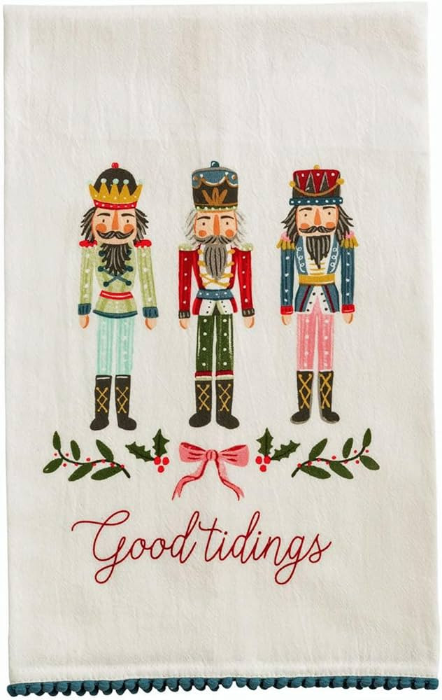 Mud Pie Christmas Nutcracker Pom Trim Towel | Amazon (US)