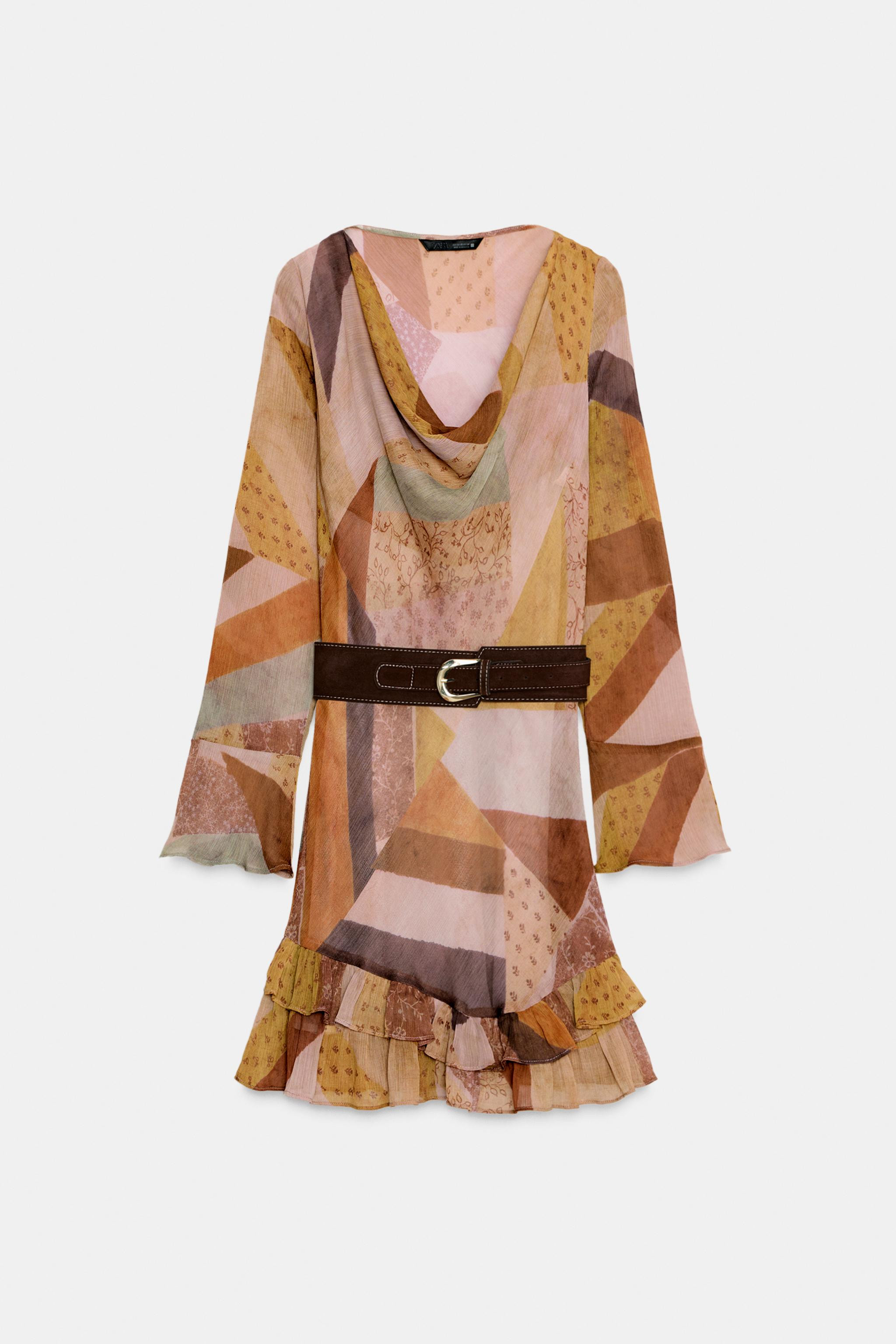 PATCHWORK PRINT BELTED MINI DRESS | Zara US