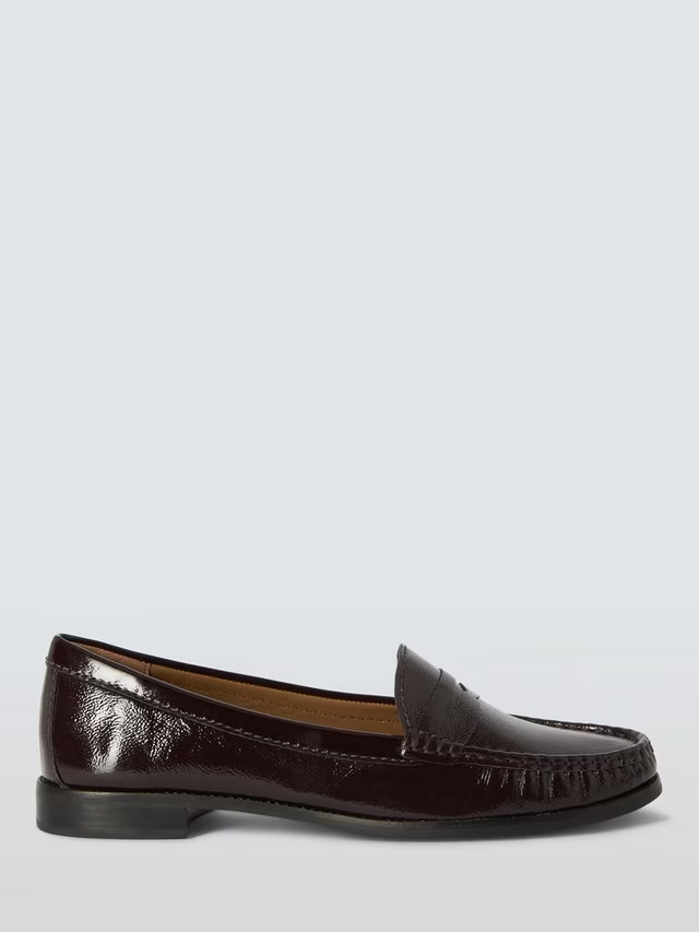John Lewis Pennie Patent Leather Penny Loafers, Bordeaux | John Lewis (UK)