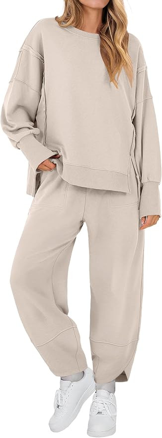 ANRABESS Womens 2 Piece Outfits Sweatsuits Oversized Sweatshirts Barrel Pants Matching Lounge Set... | Amazon (US)