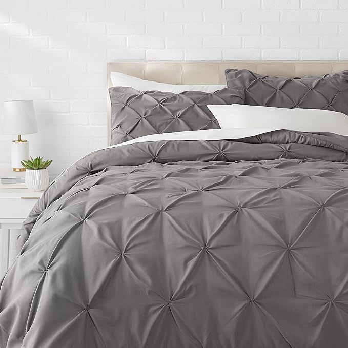 Amazon Basics Pinch Pleat Down-Alternative Comforter BeddingSet - Full / Queen, Dark Grey | Amazon (US)