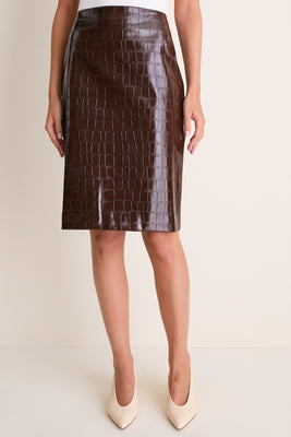 Brown Croc Embossed Leather Dolan Pencil Skirt | Tuckernuck (US)