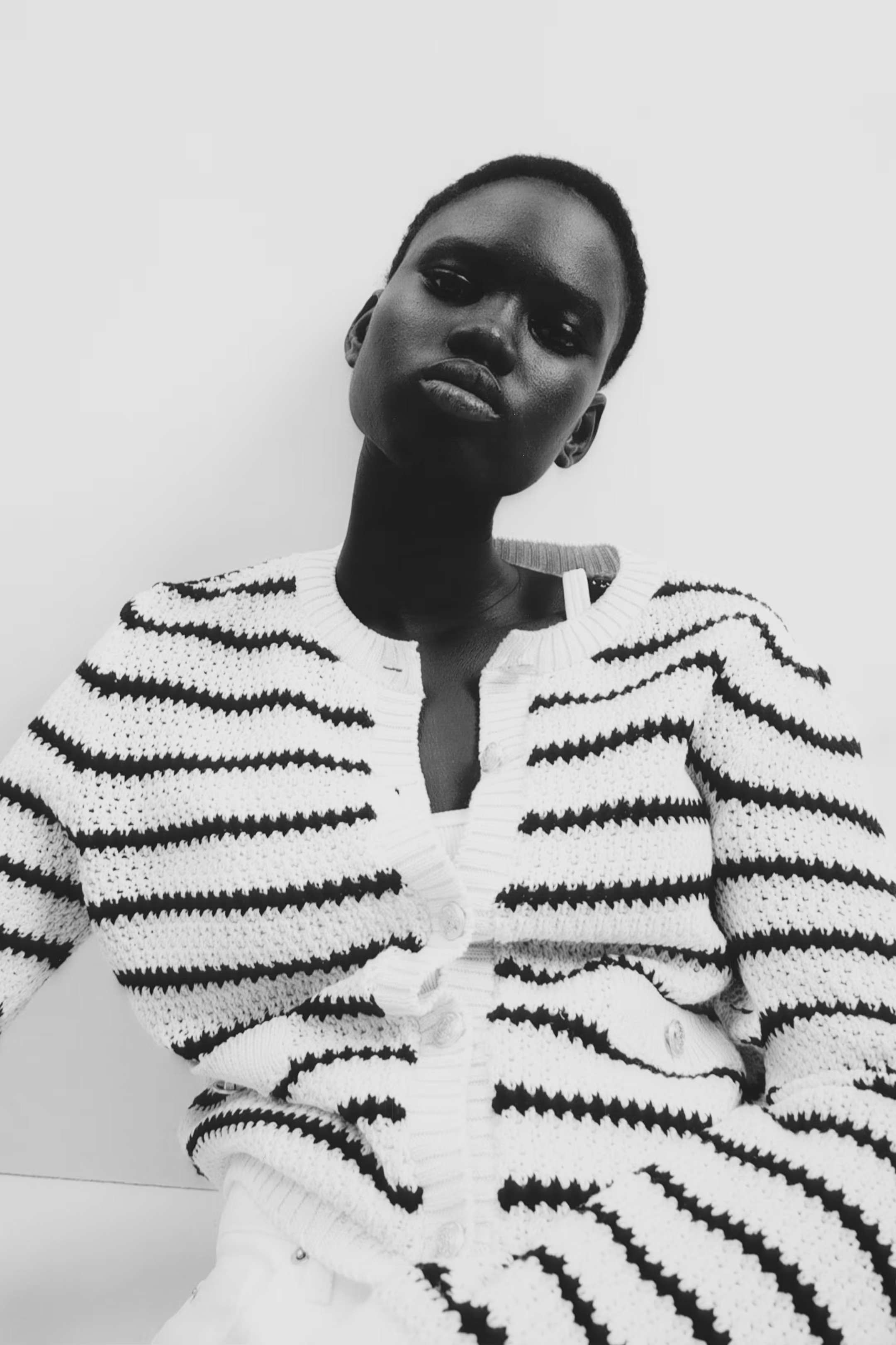 Textured-Knit Cardigan - Cream/black striped - Ladies | H&M US | H&M (US + CA)