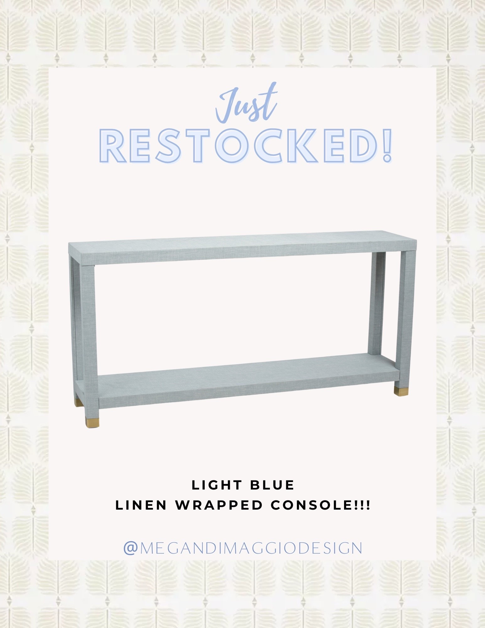 Omg 🏃🏼‍♀️🏃🏼‍♀️🏃🏼‍♀️ this light blue Serena & Lily look for WAY less linen wrapped console table JUST RESTOCKED!!! Sold out so fast the last time it came on! Love the gold feet!! 

#LTKHome #LTKSaleAlert