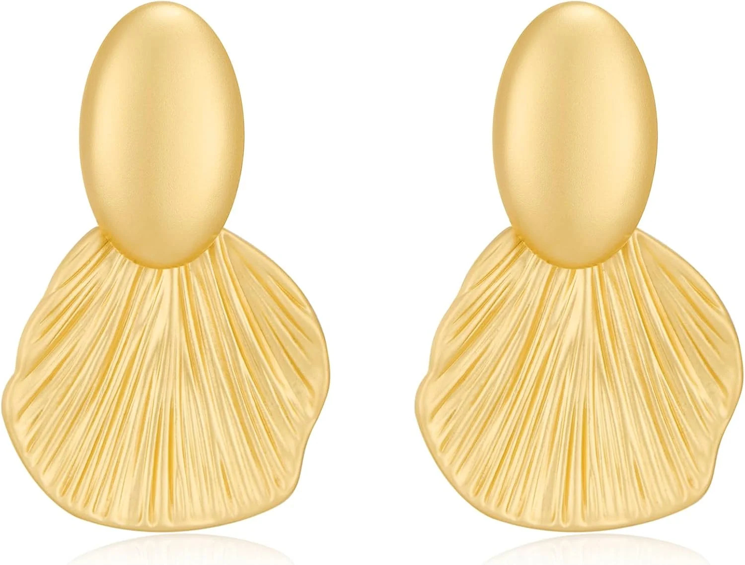 Gold Plated Earrings Dangle Chunky Fan-shaped Earrings Shell Earring for Women Two-Tone Fashion S... | Walmart (US)