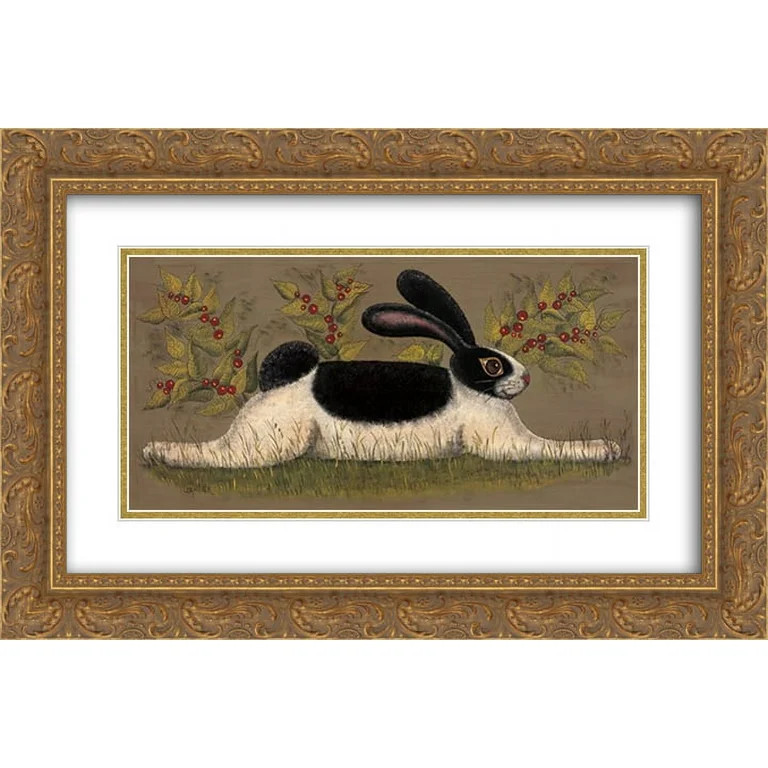 Green Folk Bunny 2x Matted 20x12 Gold Ornate Framed Art Print by Lisa Hilliker | Walmart (US)