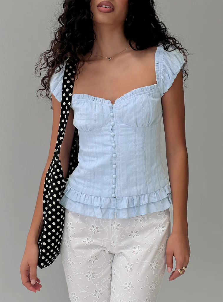 Suiter Frill Detail Top Soft Blue | Princess Polly US