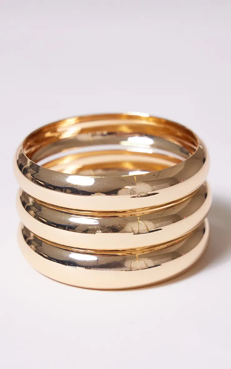 Gold Chunky Bangle 3 Pack | PrettyLittleThing US