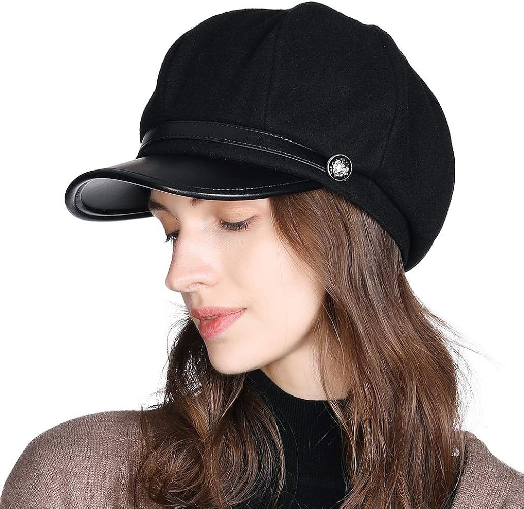 Jeff & Aimy Women's Newsboy Soft Velvet Baker Boy Cap Winter Hats Cabbie Beret Cloche Casual Hat | Amazon (US)