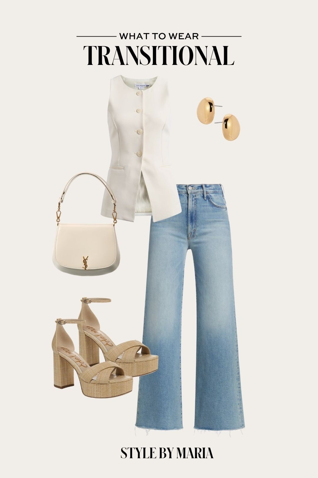 Spring transitional outfit / spring work wear
Good American vest
Mother wide leg jeans on sale at Anthropologie save 20% with code ANTHRO20
Sam Edelman platform heels 



#LTKStyleTip #LTKSaleAlert #LTKShoeCrush