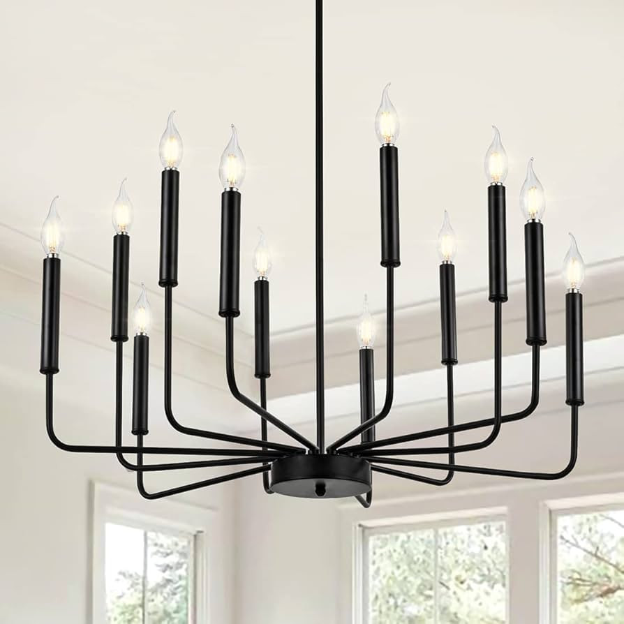 Farmhouse Black Chandeliers, Modern Rustic Dining Room Chandelier, Industrial Metal 12-light Cand... | Amazon (US)