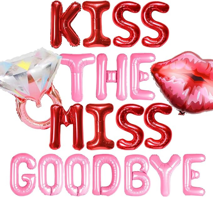 Kiss The Miss Goodbye Balloon Banner Bachelorette Party Deocrations Miss to Mrs Lip Ring Balloon ... | Amazon (US)
