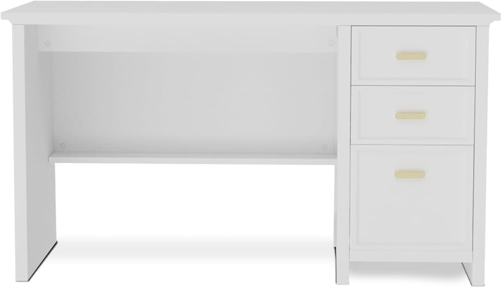 White Writing Desk with 3 Drawers - 47 inch Modern Home Office Computer Desk, Study Table PC Desk... | Amazon (US)