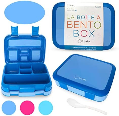 Bento Lunch Box for Kids, 5 Portion Sections Secure Lid, Blue Plain 1 pack | Amazon (US)