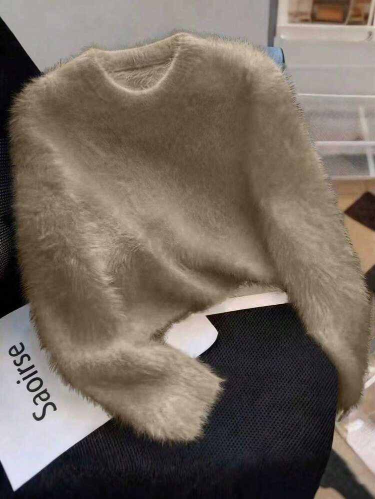White Mink Cashmere Sweater For Women, Short Knitted Top, Elegant Daily Wear, Autumn/Winter | SHEIN