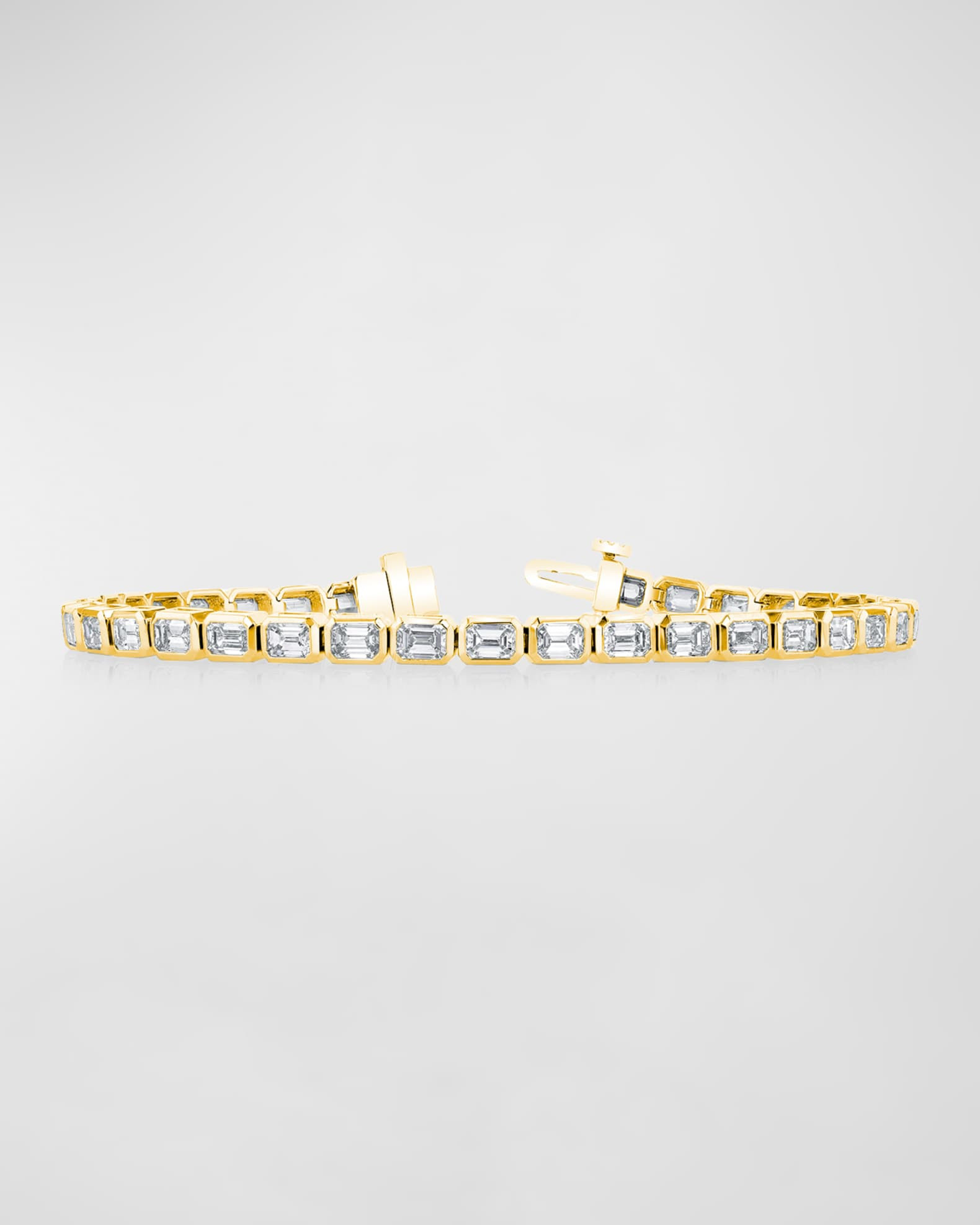 18K Gold East-West Bezel-Set Diamond Tennis Bracelet, 4.30tcw, 7"L | Neiman Marcus