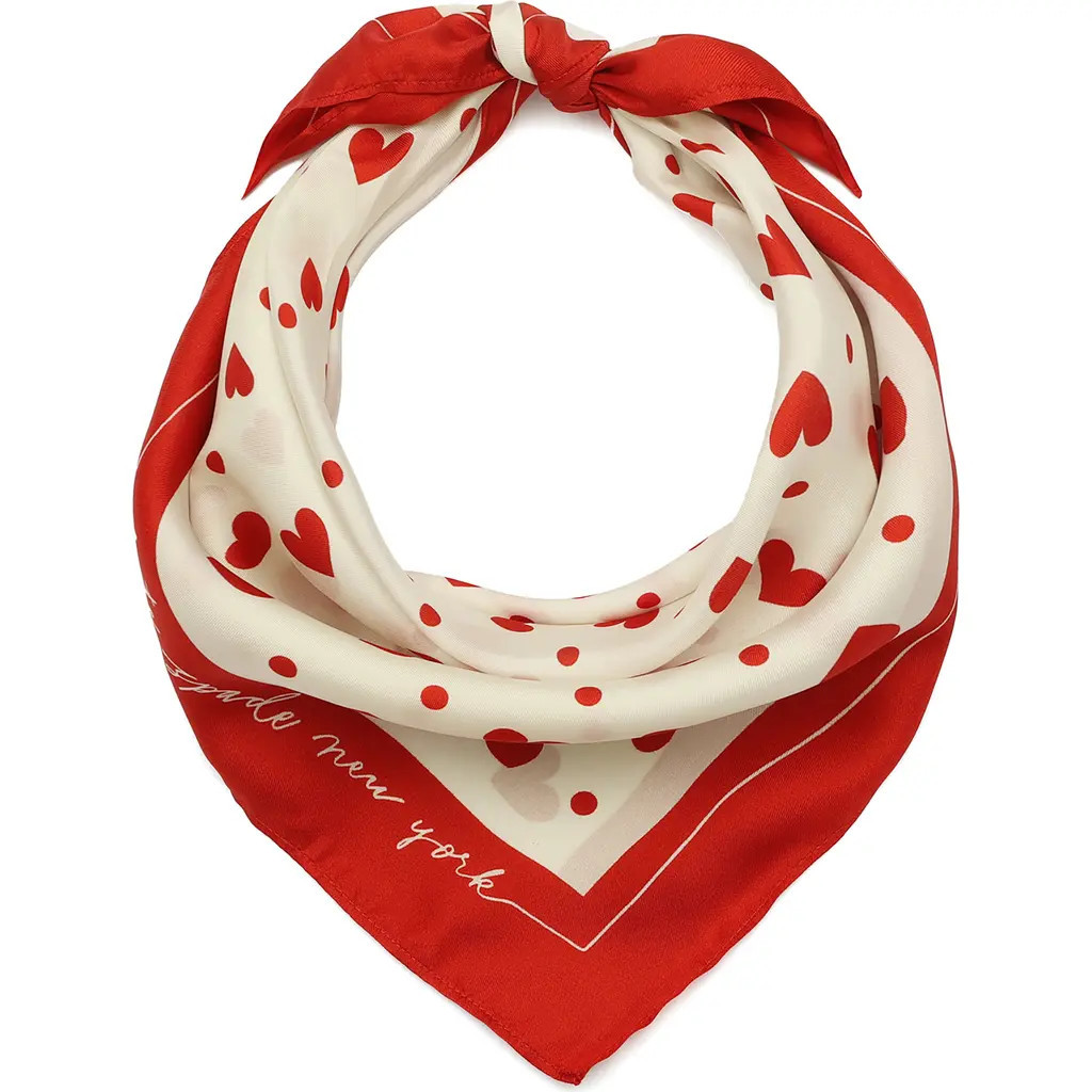 Kate Spade New York Heart Toss Silk Bandana in Red/Cream at Nordstrom | Nordstrom