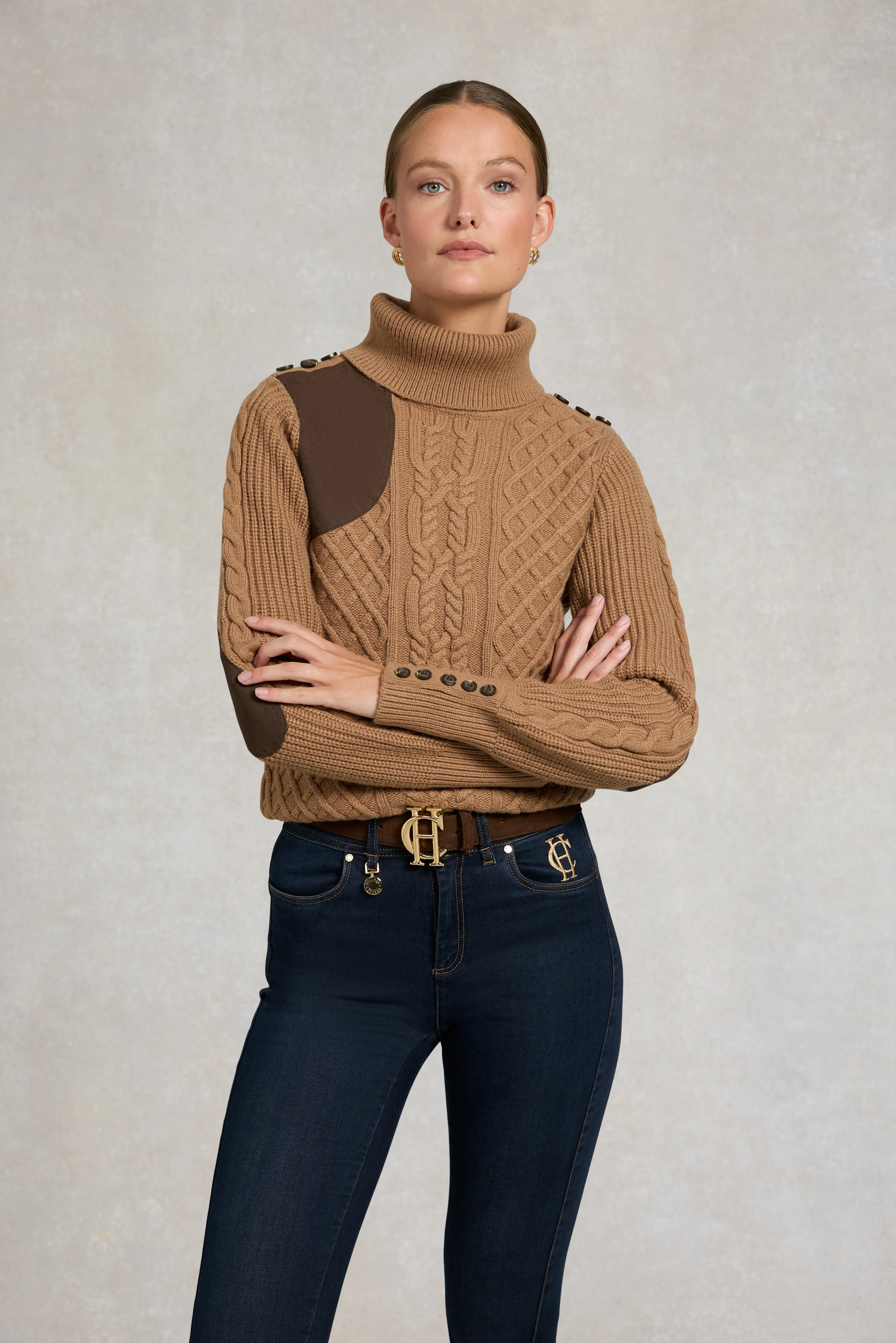 Country Roll Neck Knit (Caramel) | Holland Cooper