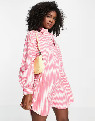 Pieces exclusive oversized shirt in bright pink & white stripe | ASOS | ASOS (Global)
