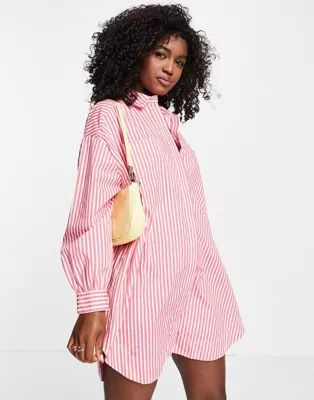 Pieces exclusive oversized shirt in bright pink & white stripe | ASOS | ASOS (Global)