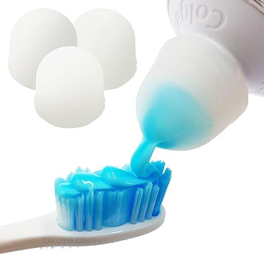 Toothpaste Caps 3 Pack, SqueezMe by Chrome Cherry, Self-Closing, Reusable Silicone Caps, Mess-Fre... | Amazon (US)