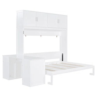 Queen Murphy Bed with Desk, Storage Cabinets & Shelves, Hydraulic Wall Bed Frame, White | Wayfair North America