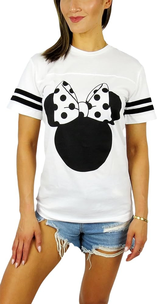 Disney Womens Mickey Mouse and Minnie Mouse Varsity Football Tee | Amazon (US)