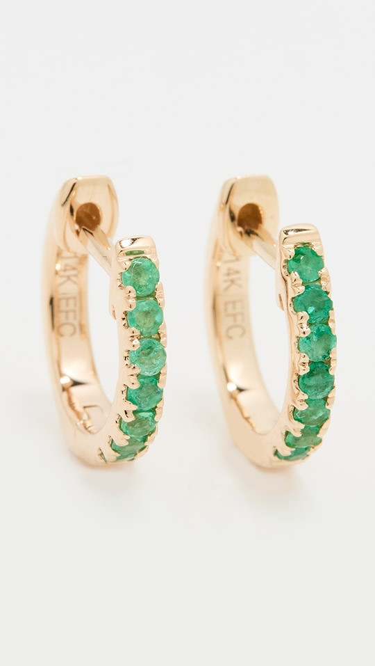 14k Gold Emerald Mini Huggie Earrings | Shopbop