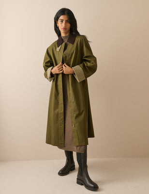 Khaki Cord Detail Long Barn Coat | Nobody's Child