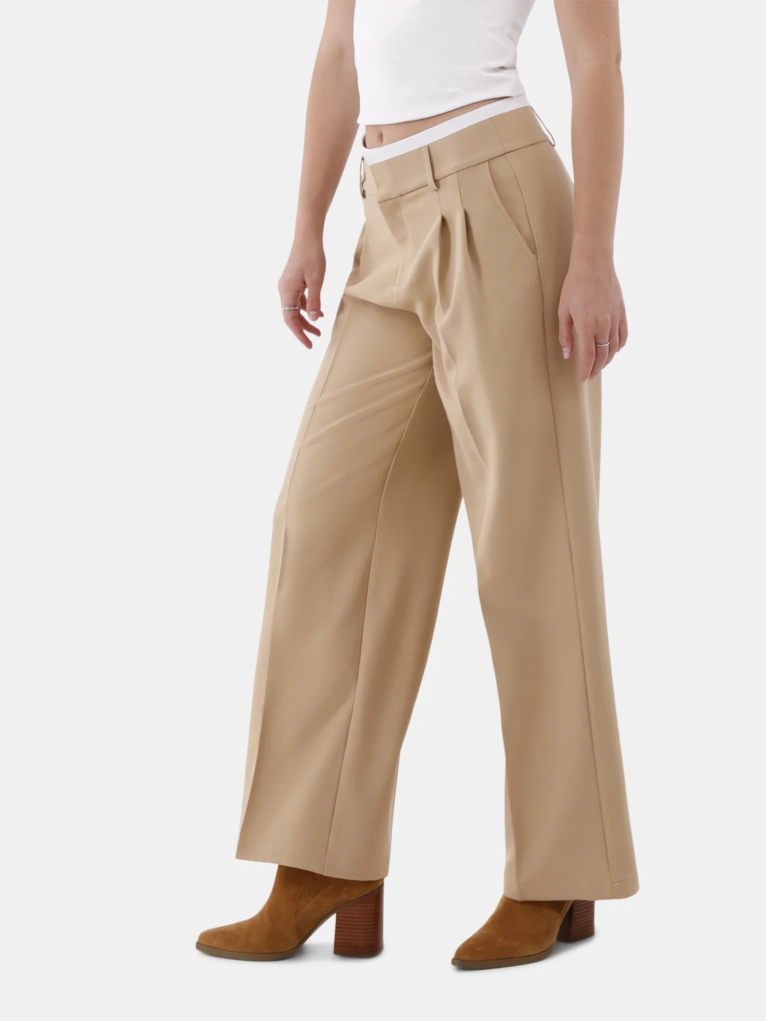 No Boundaries Double Waistband Twill Trousers, Women's - Walmart.com | Walmart (US)