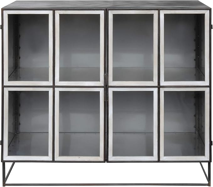 Creative Co-Op Distressed Black Metal & Black Cabinet with 2 Shelves | Amazon (US)