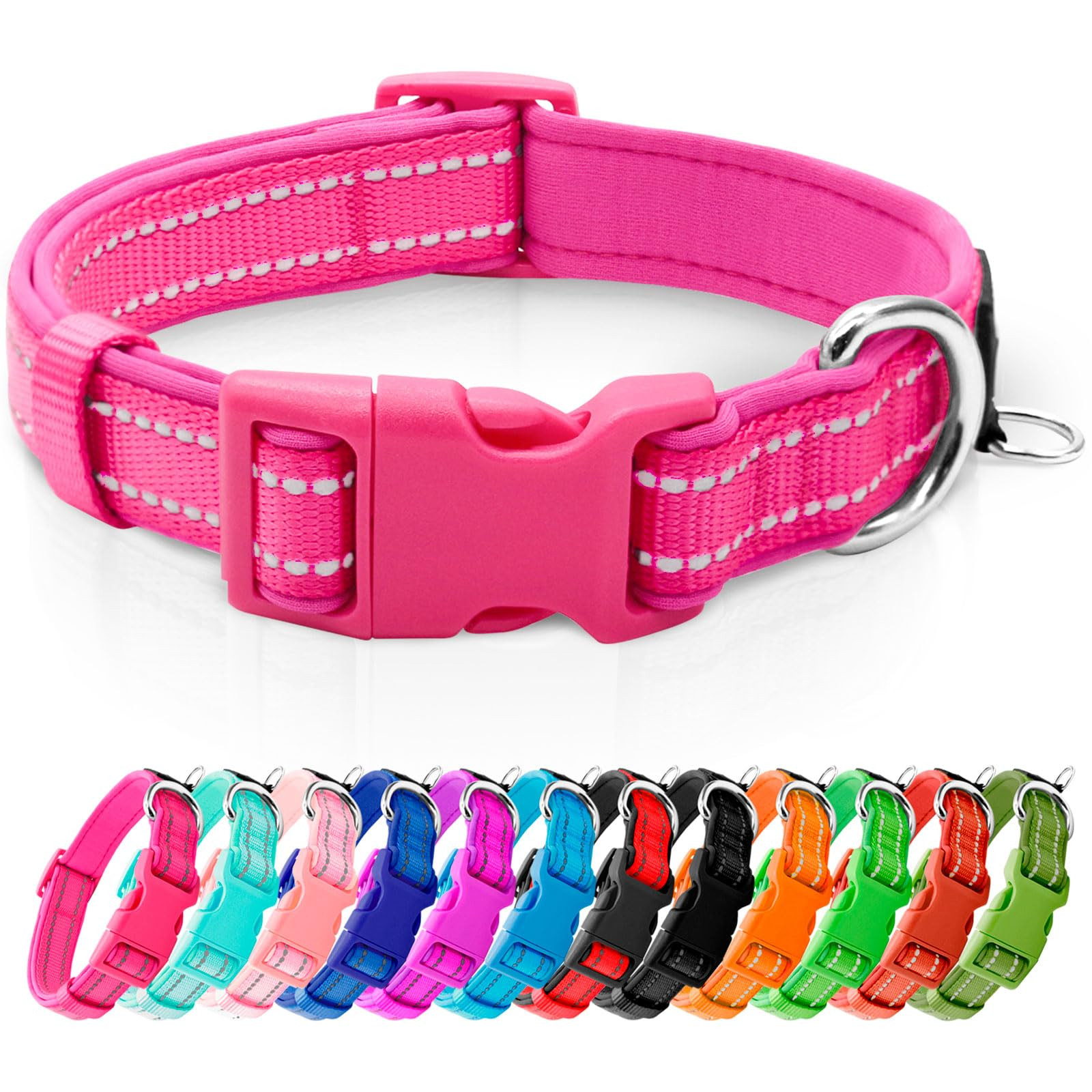 azuza Reflective Dog Collar,Soft Neoprene Padded Pet Collar with ID Tag Ring,Adjustable for Small... | Amazon (US)