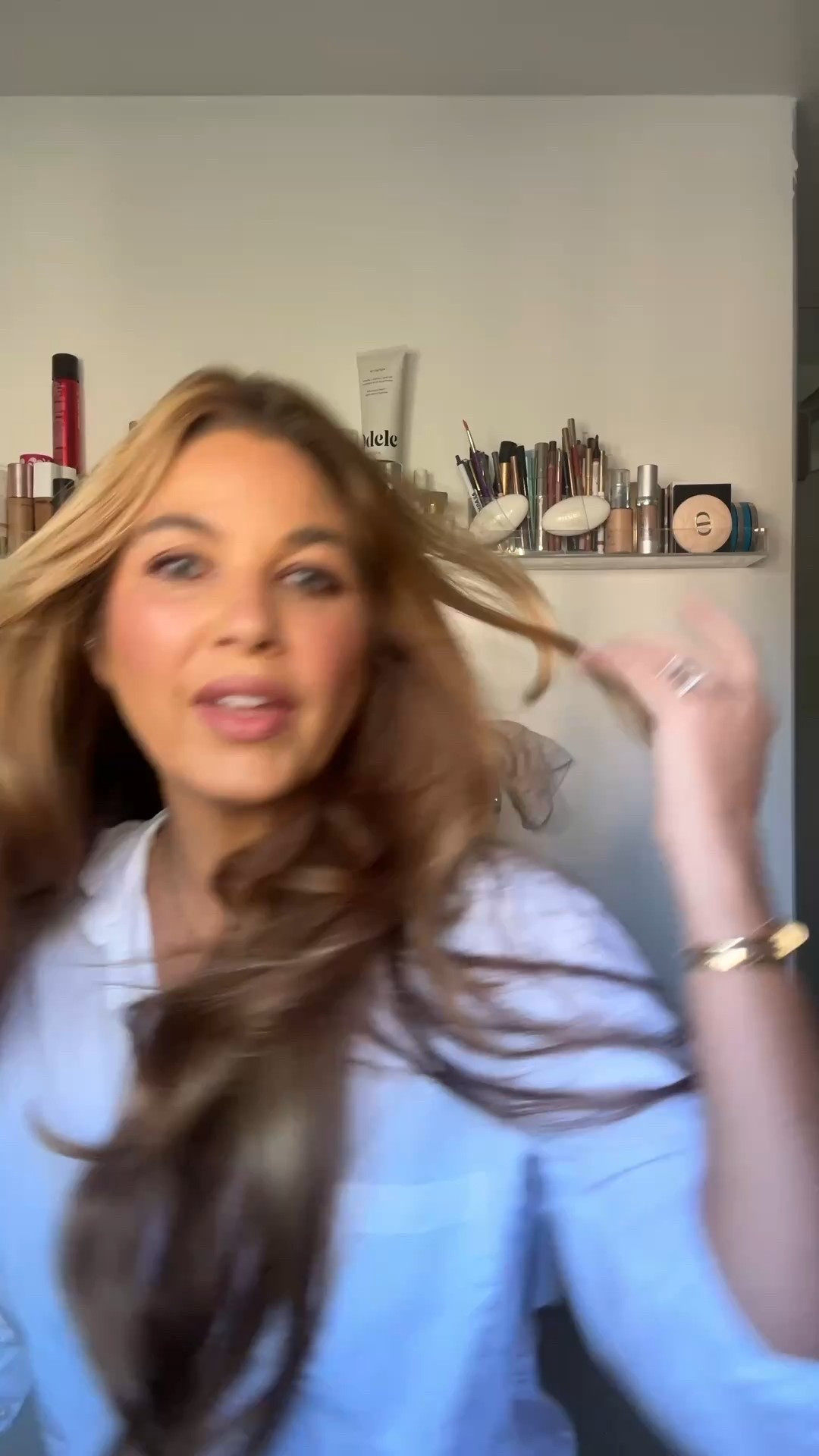 Eyeliner is deep burgundy. 
Lip combo: brownie nude + 503 eccentrico 
Shirt: medium 
Hair: sea glass + t3 hot rollers 

#LTKGiftGuide #LTKdayinmylife #LTKBeauty